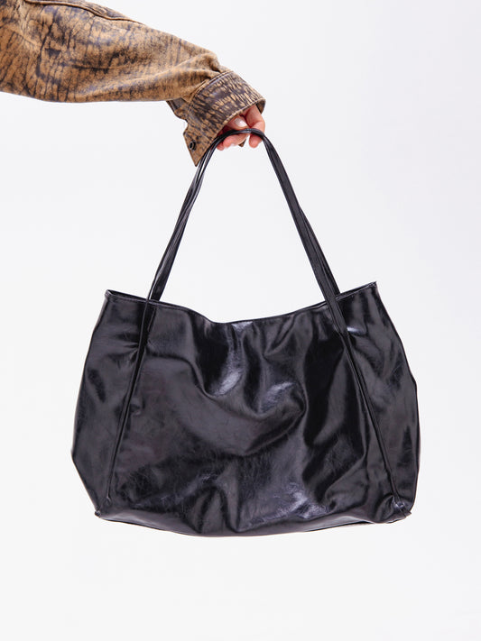 Light-Weight Black Faux Leather Shoulder Bag