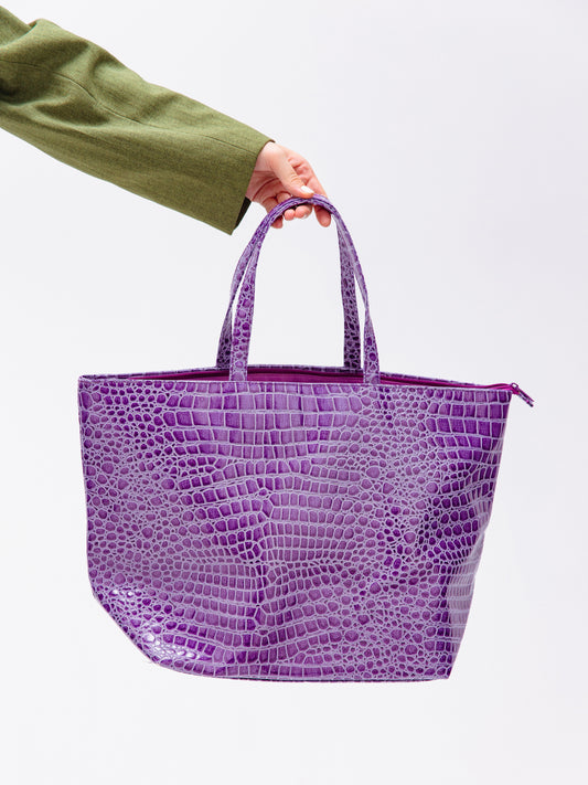 Violet Crocodile Print Tote