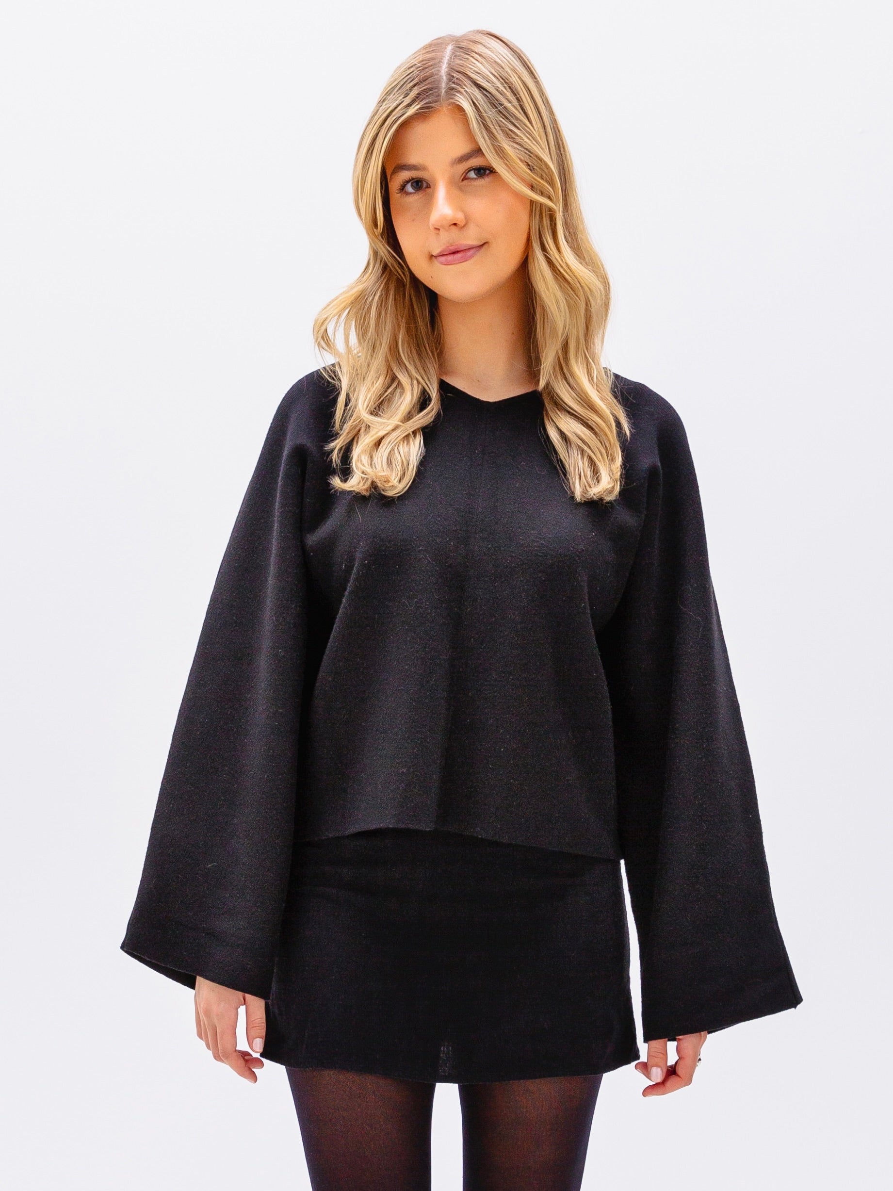 Bell-Sleeved Black Sweater