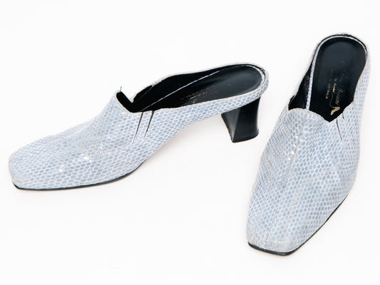Light Blue Snakeskin Vintage Laura Benini Mule Heels