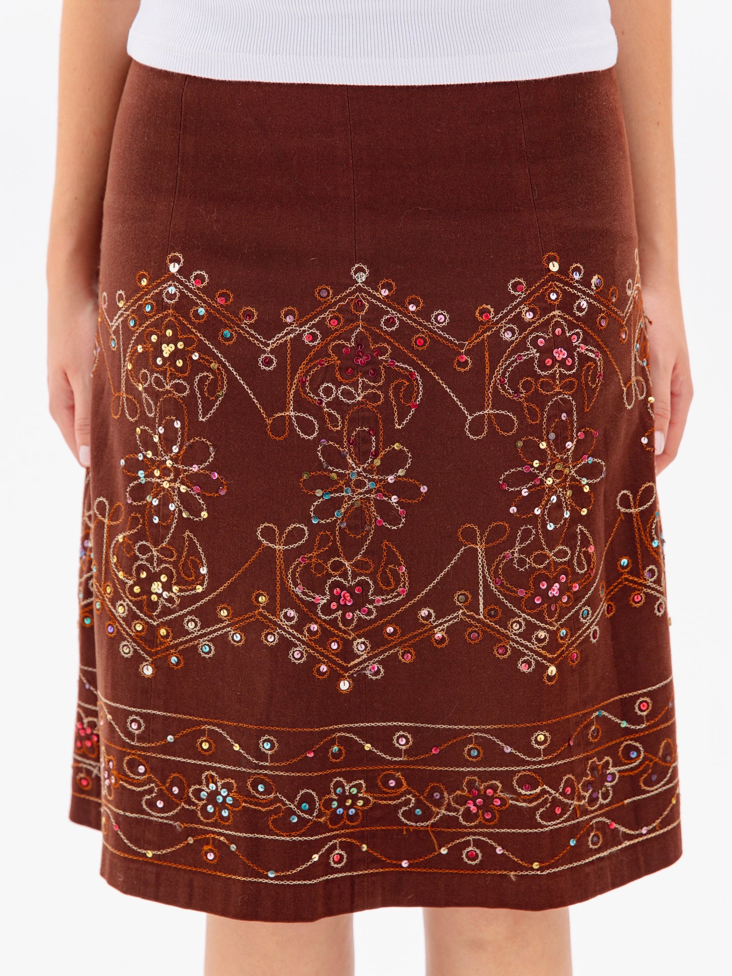 Vintage Katies Brown Skirt With Colourful Detailing