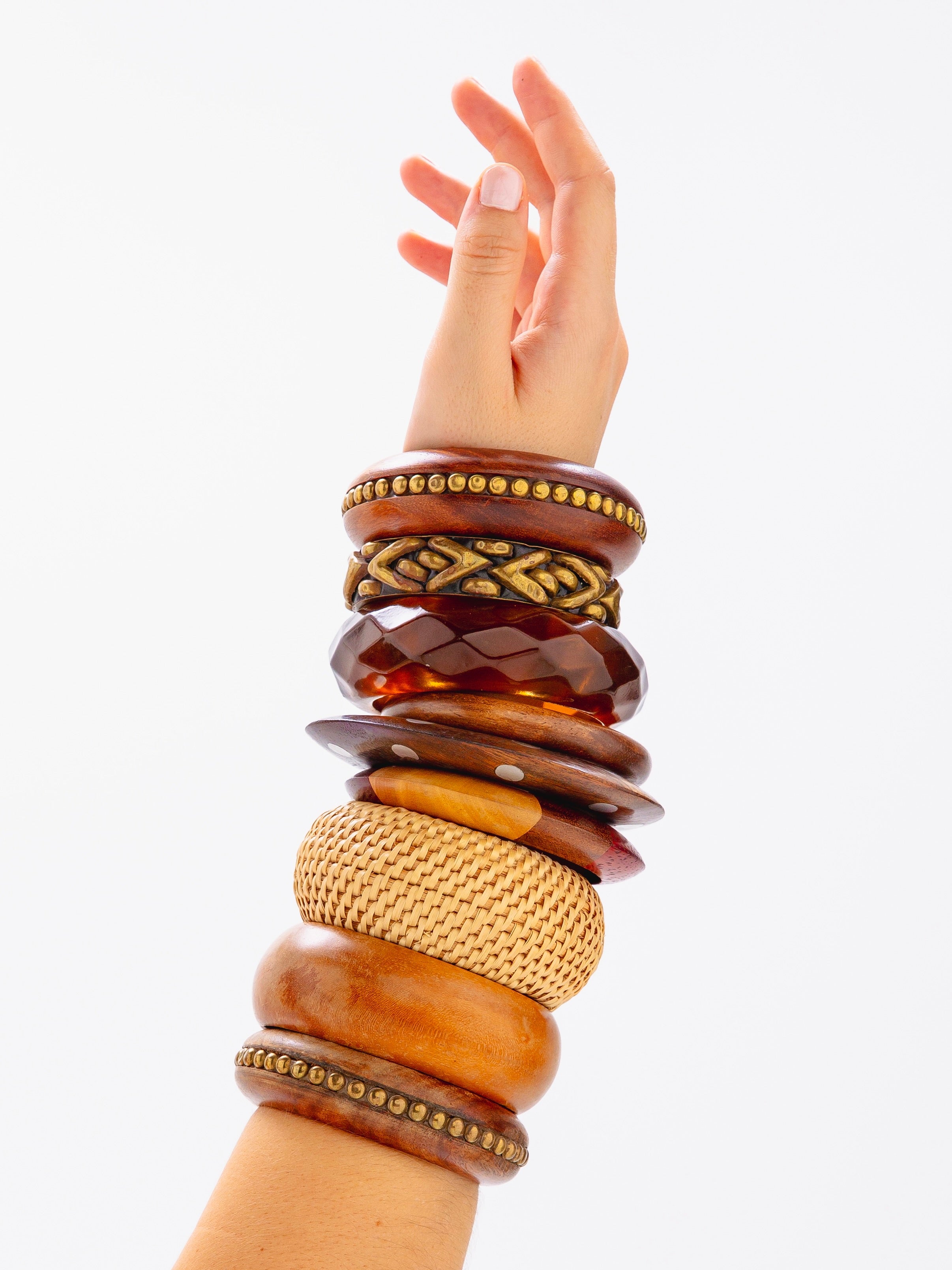 Dark Brown Wooden Bangle With Brass Detailing