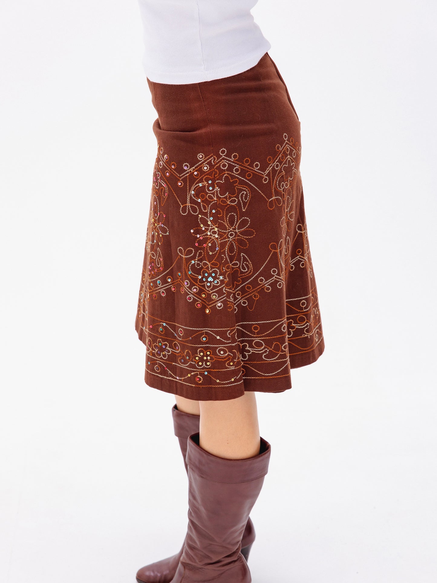Vintage Katies Brown Skirt With Colourful Detailing