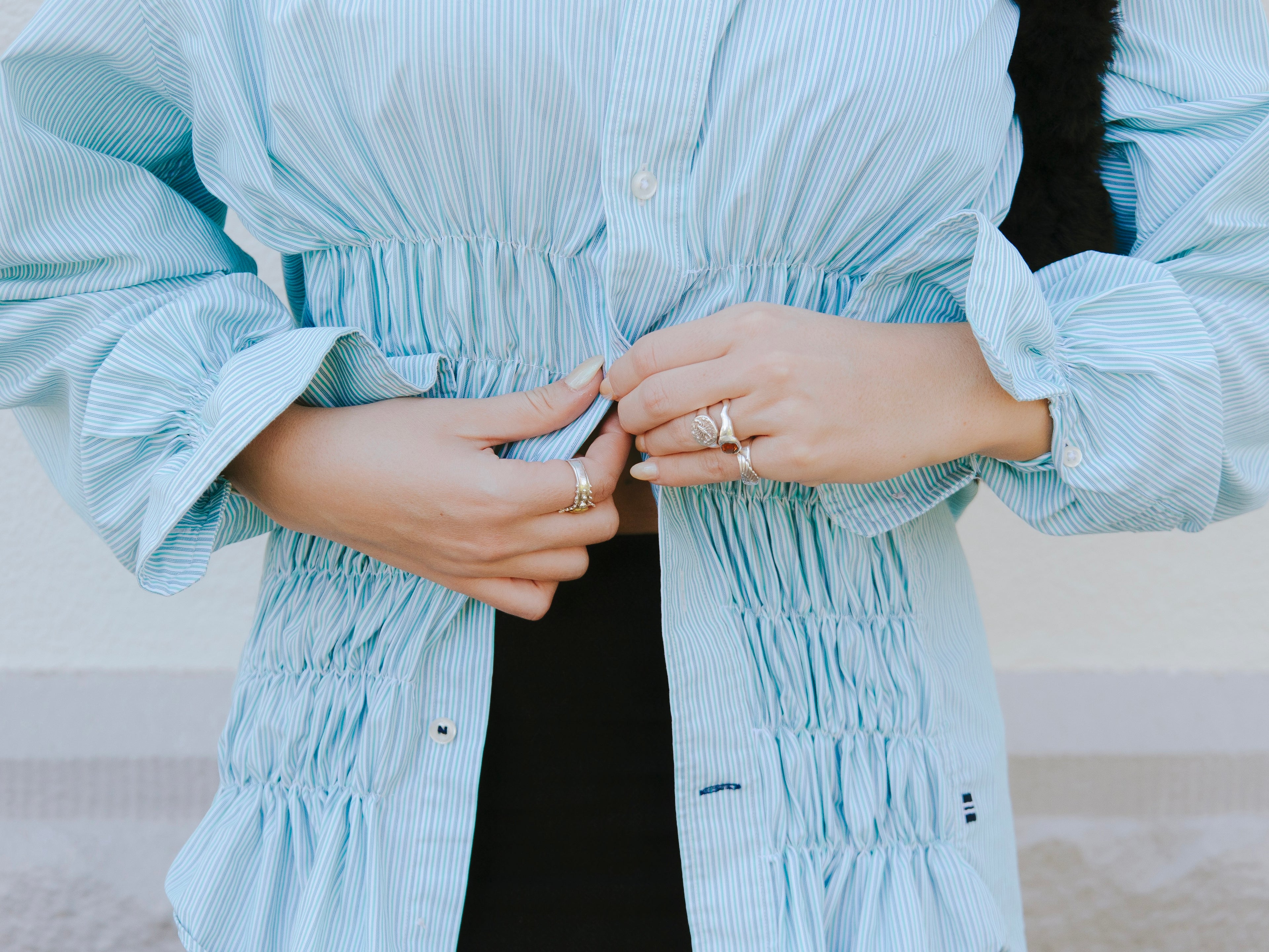 Alma Shirt (Green & White Pinstripe)