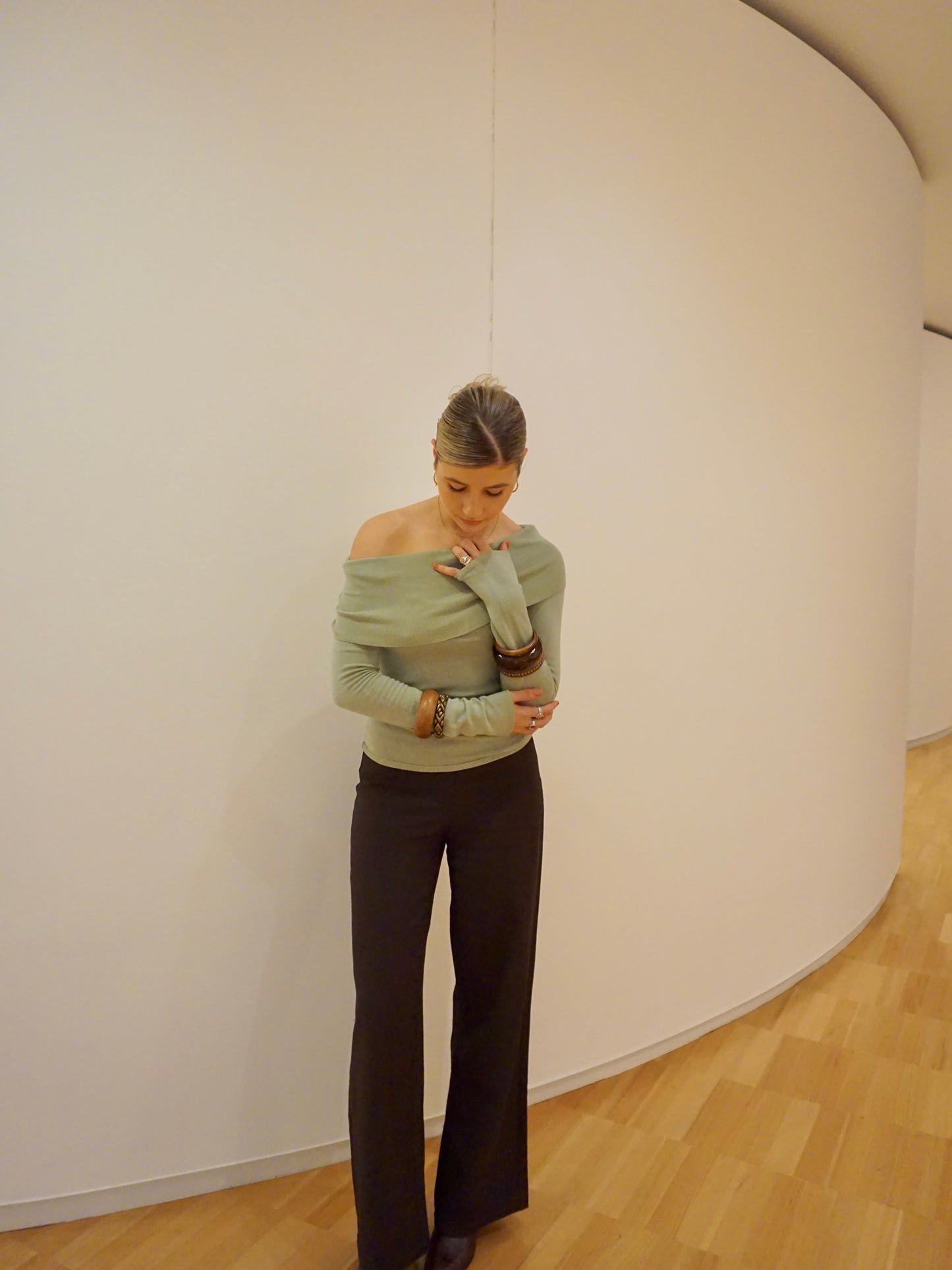 Off-The-Shoulder Pistachio Green Long Sleeve