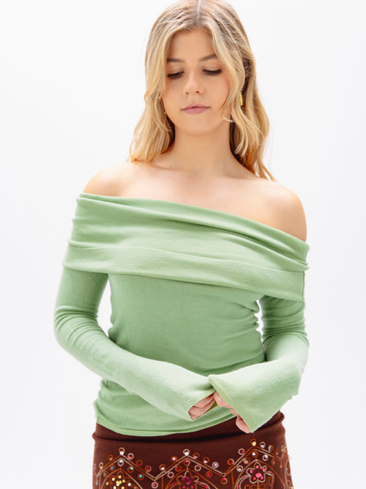 Off-The-Shoulder Pistachio Green Long Sleeve