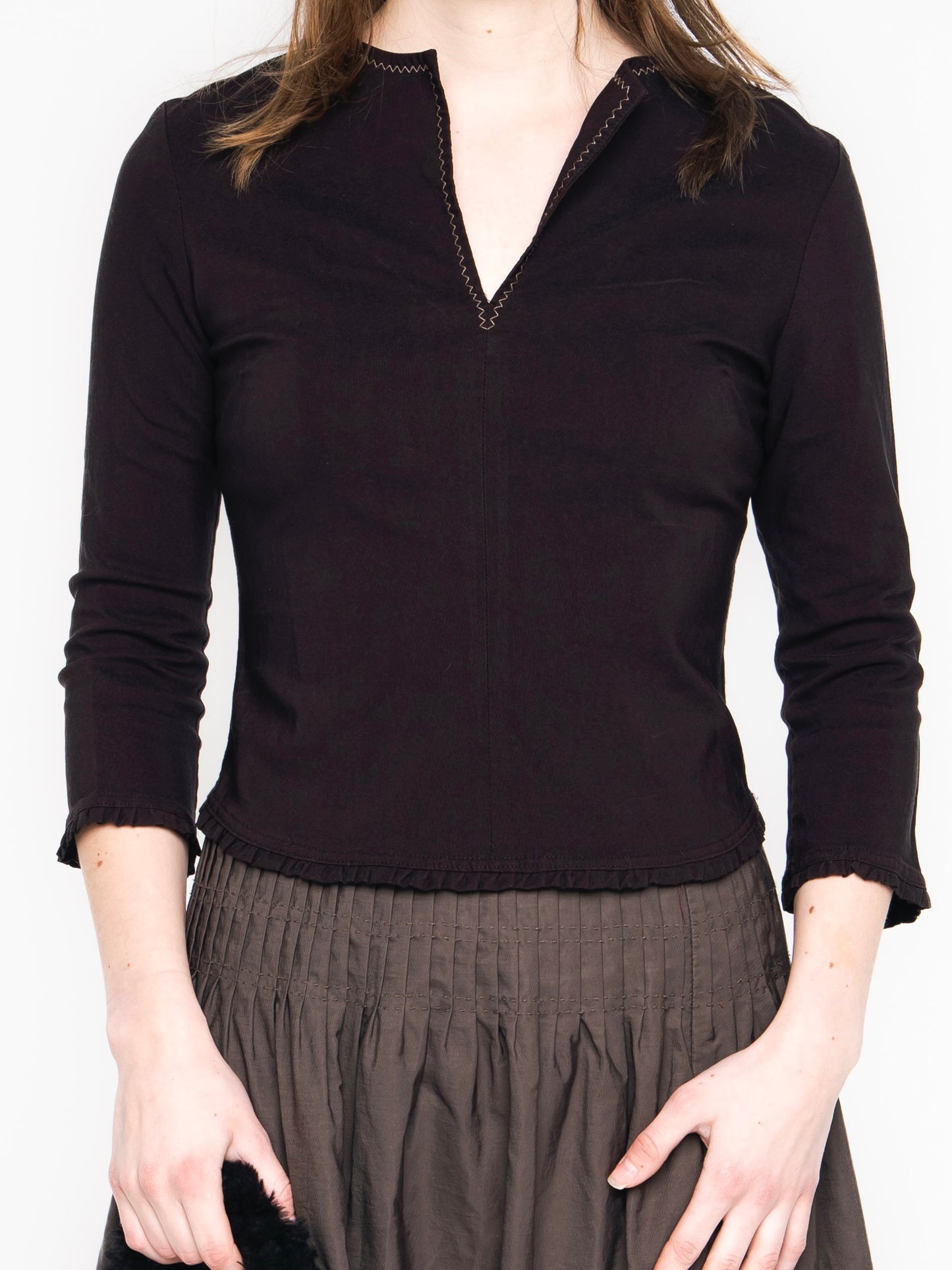 Coffee Bean Brown 3/4 Sleeve Top