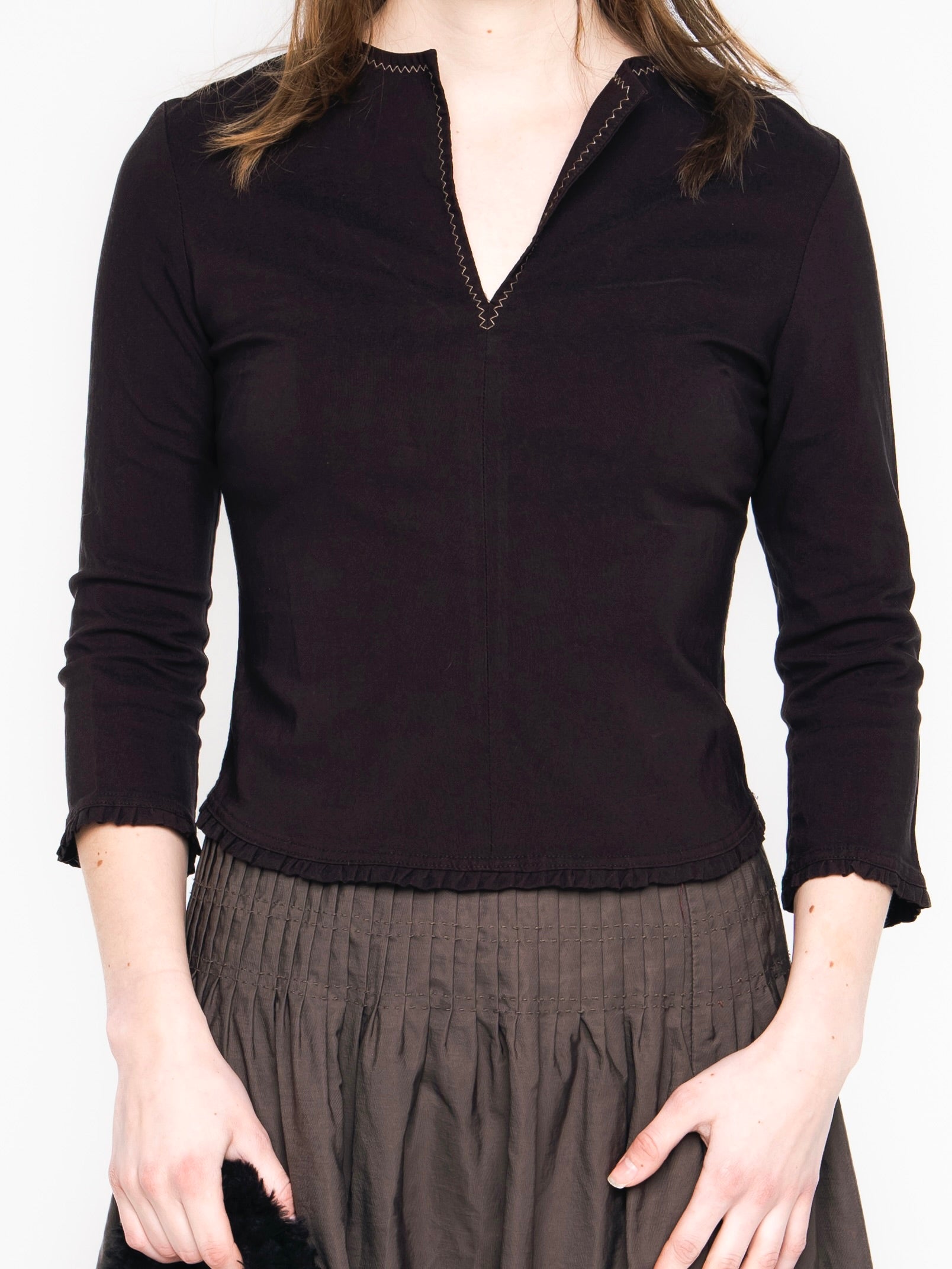 Coffee Bean Brown 3/4 Sleeve Top