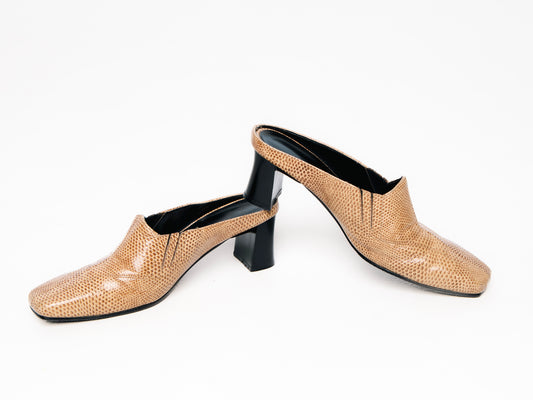 Light Brown Snakeskin Vintage Mule Heels