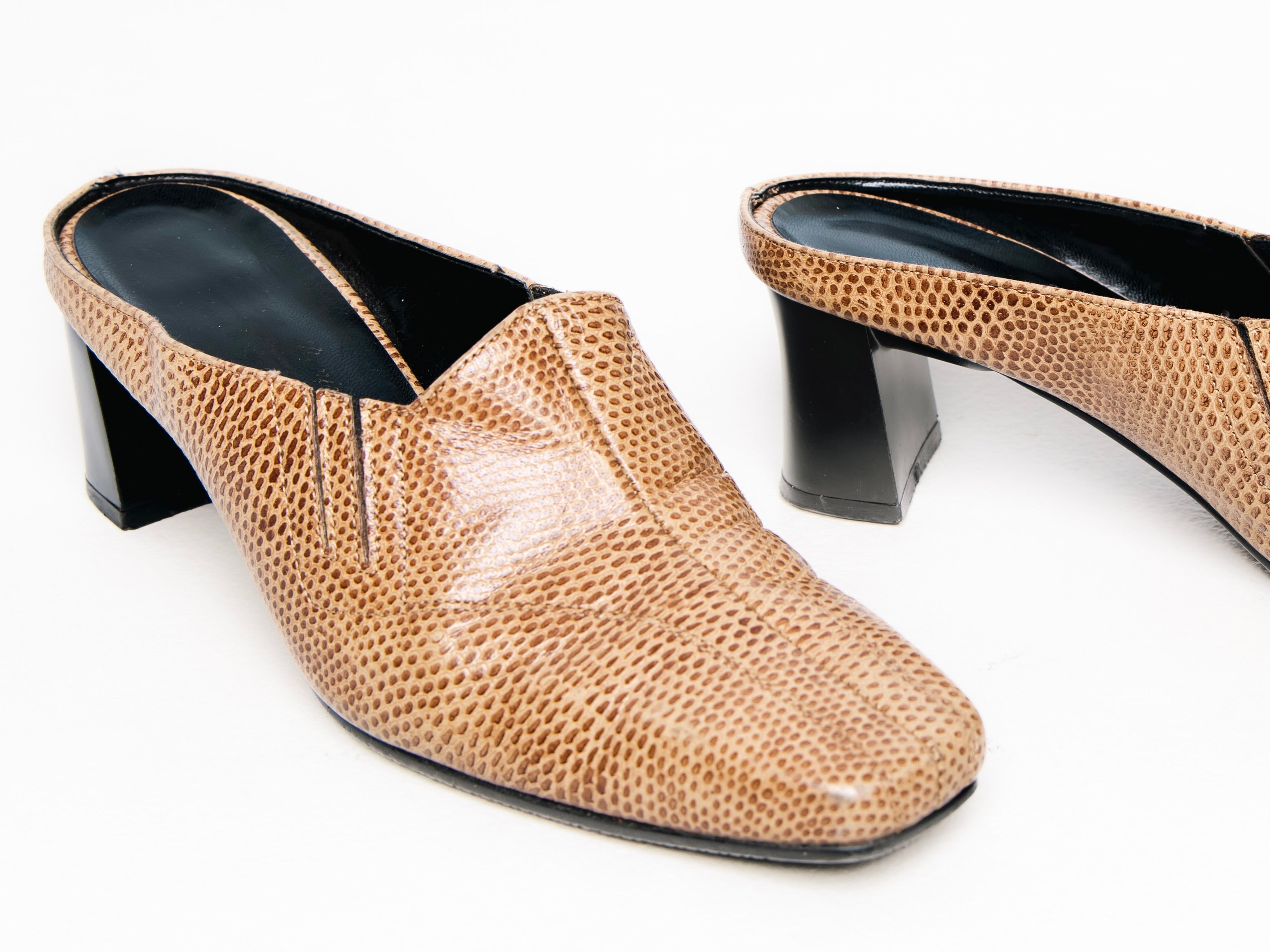 Light Brown Snakeskin Vintage Mule Heels