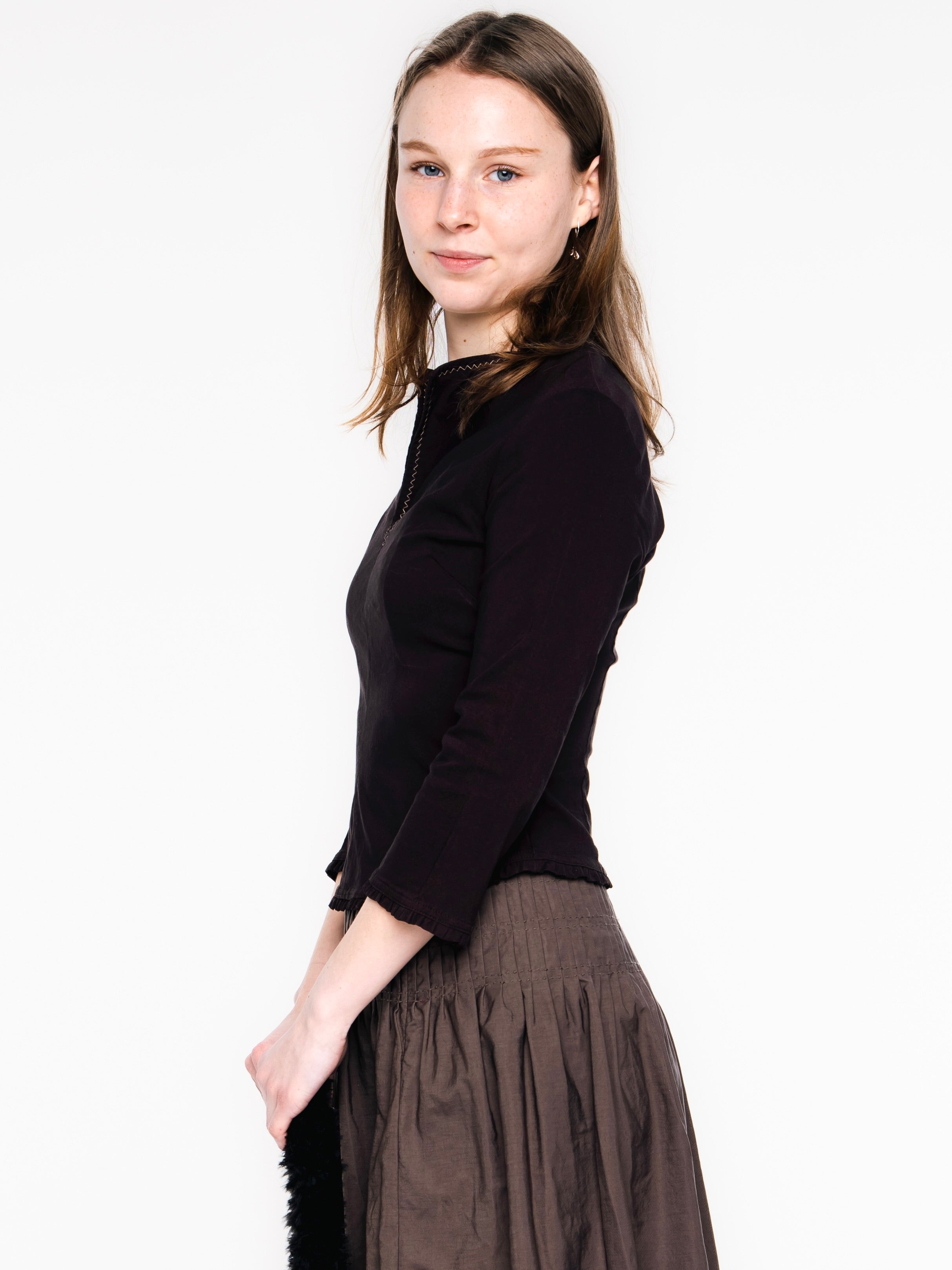 Coffee Bean Brown 3/4 Sleeve Top