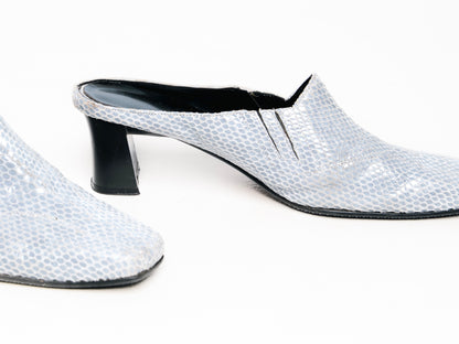 Light Blue Snakeskin Vintage Laura Benini Mule Heels