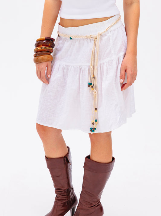 Beige Beaded Tie-Up Belt
