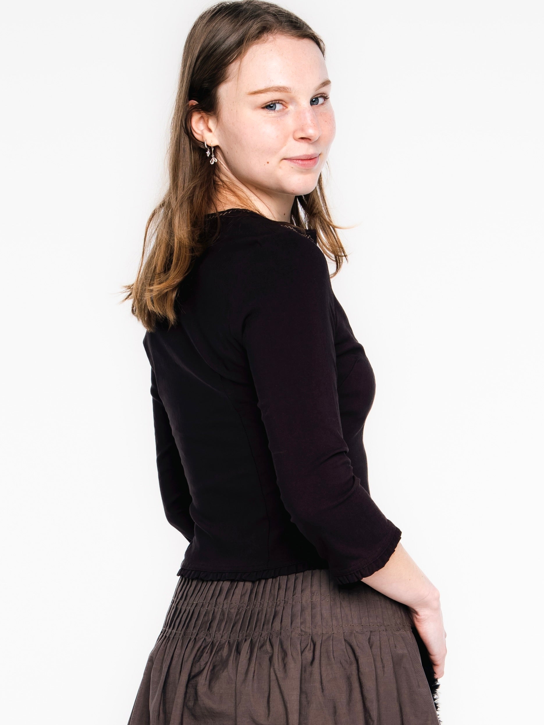 Coffee Bean Brown 3/4 Sleeve Top