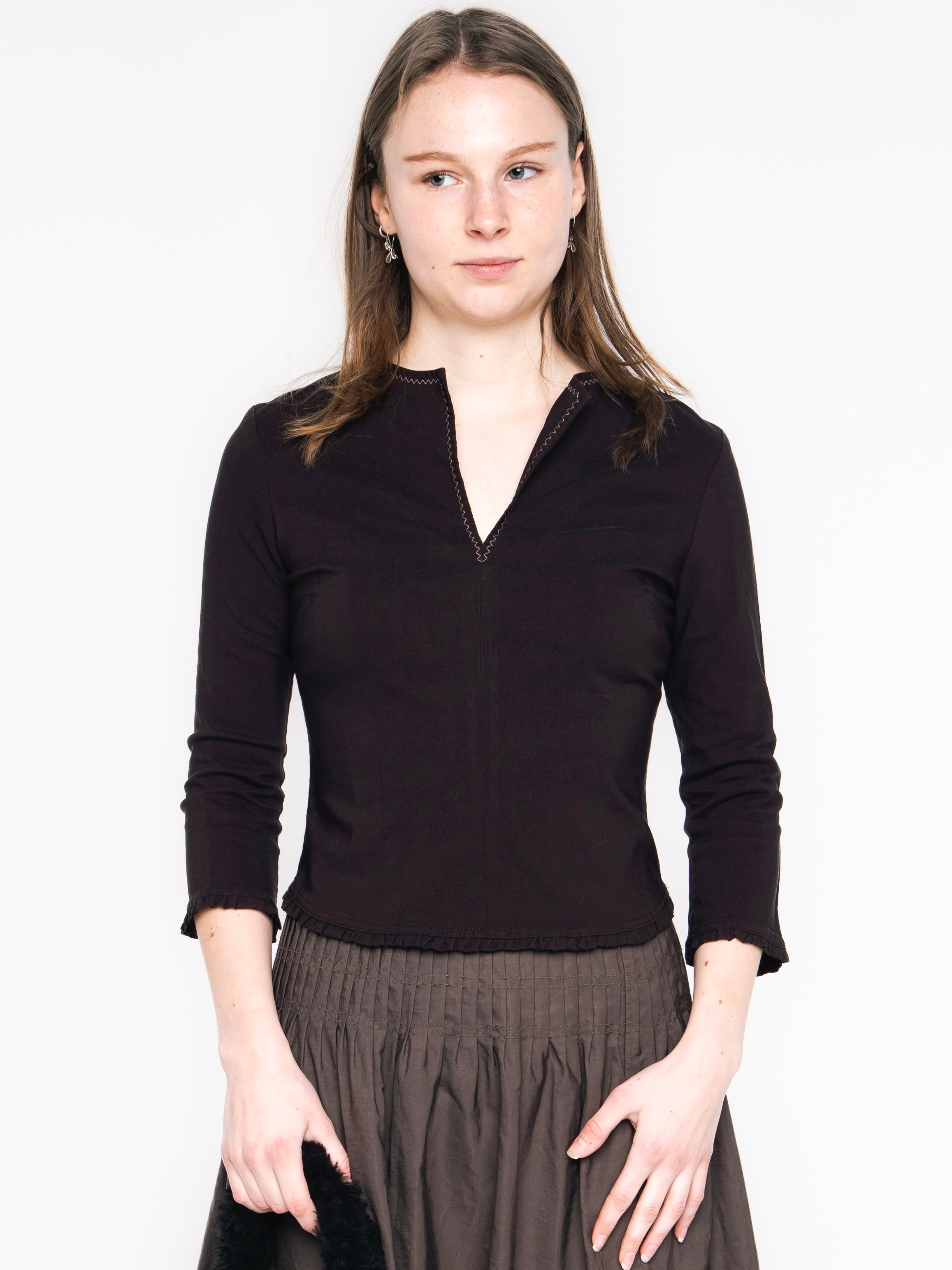 Coffee Bean Brown 3/4 Sleeve Top