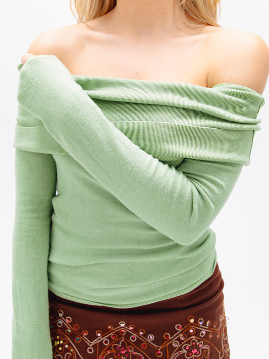 Off-The-Shoulder Pistachio Green Long Sleeve