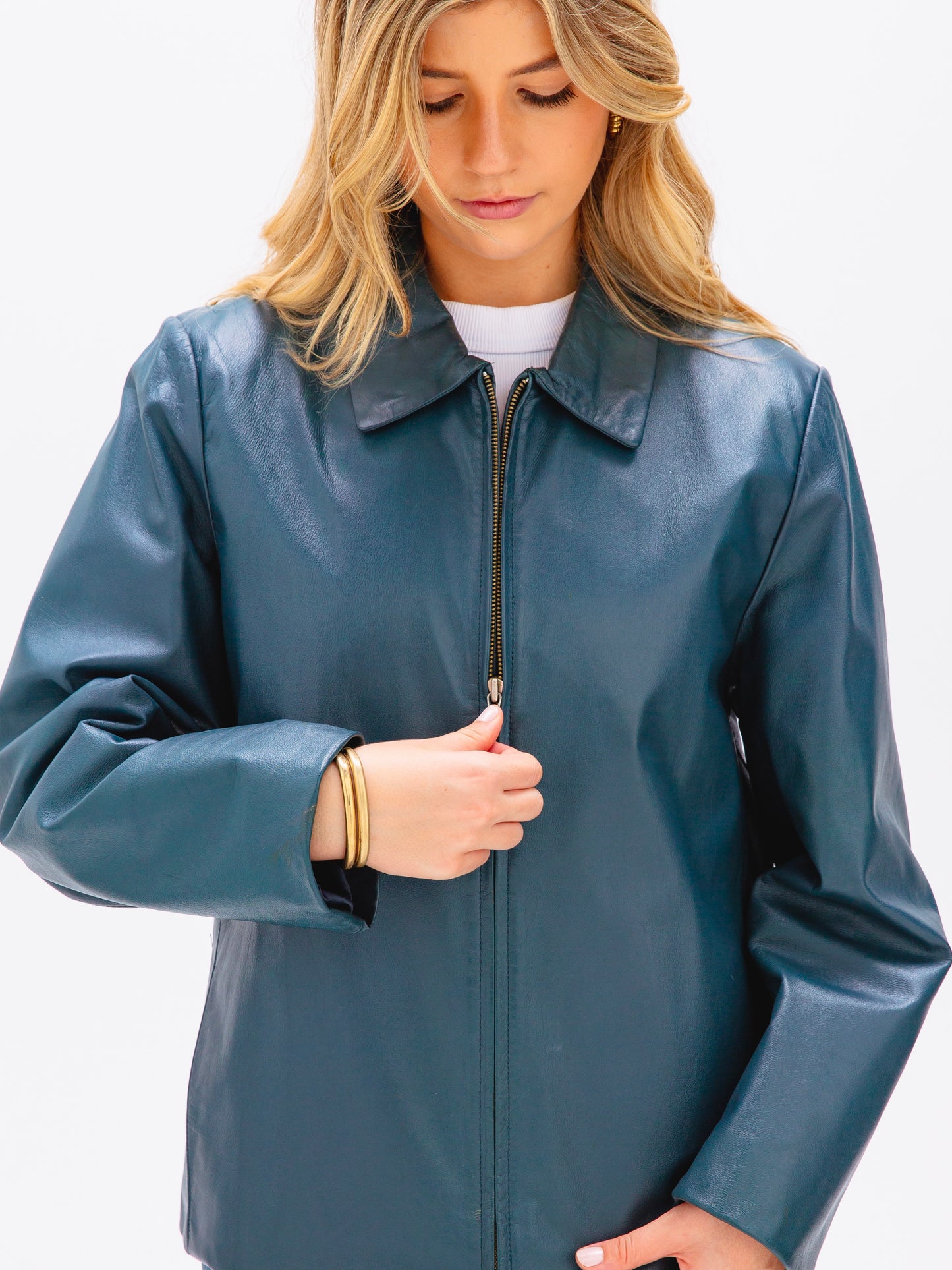 Vintage Ocean Blue Leather Jacket