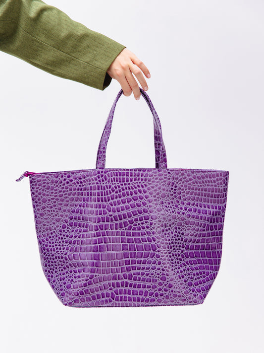 Violet Crocodile Print Tote