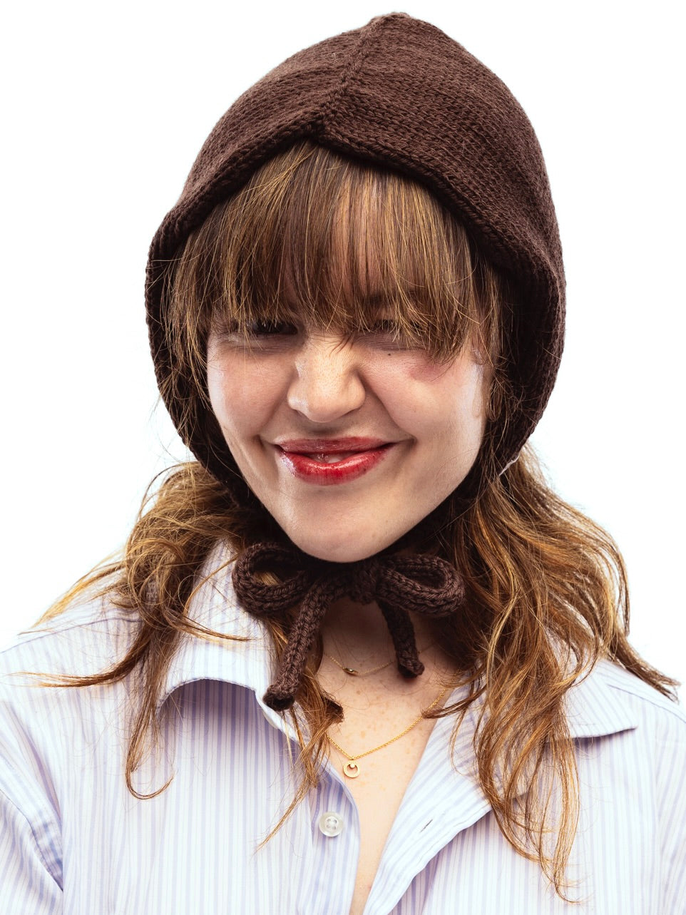 Knitted Bonnet in Brown