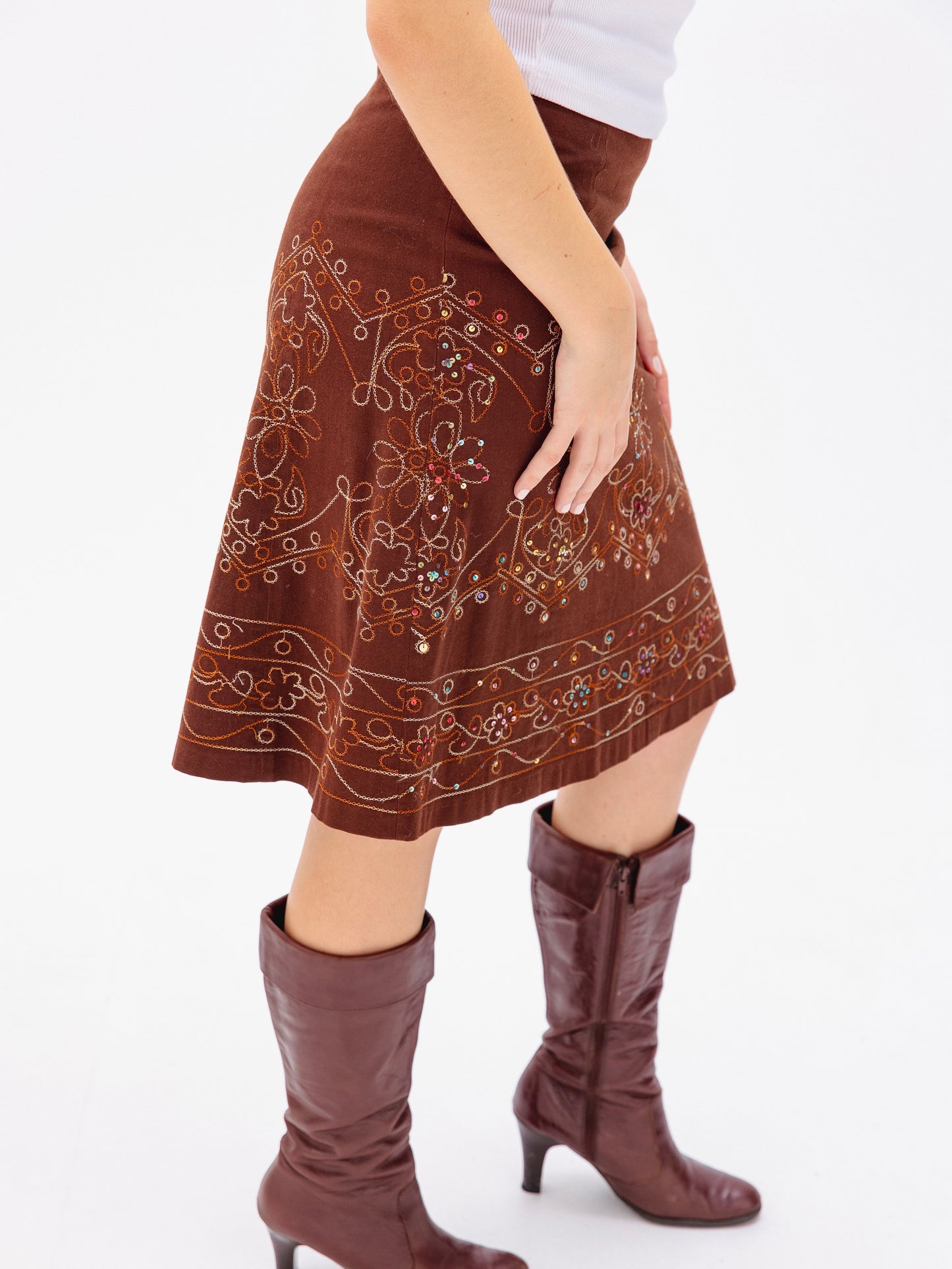Vintage Katies Brown Skirt With Colourful Detailing